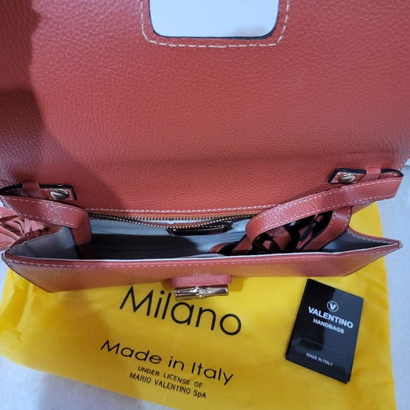 Authentic Valentino Mario Large Clutch shoulder leather bag crossbody Orange - Picture 6 of 17